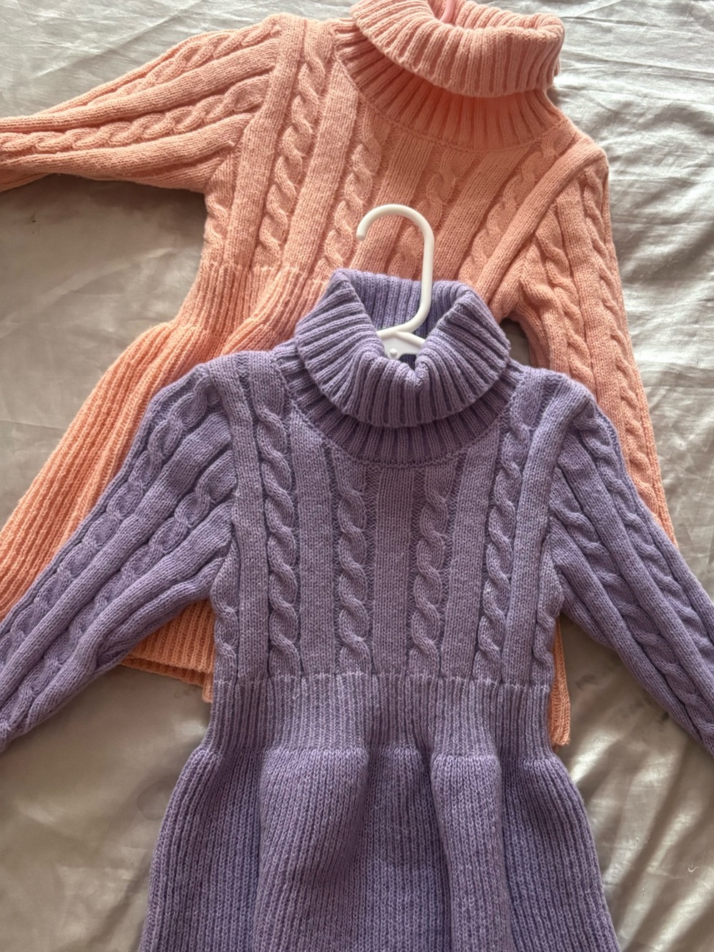 Zara Peach & Lavender Girls' Cable Knit Turtleneck Dresses